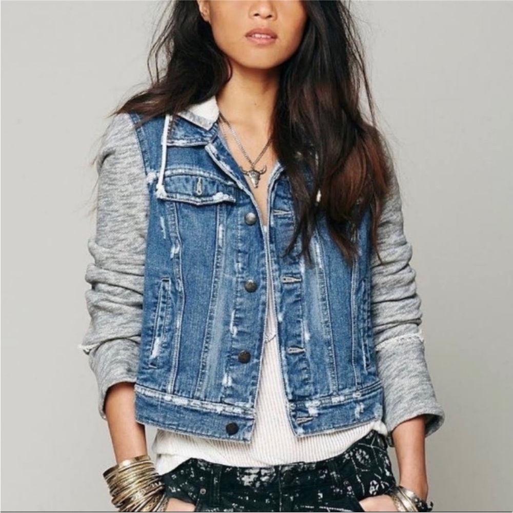 Free People Denim Jacket with Removable Hood